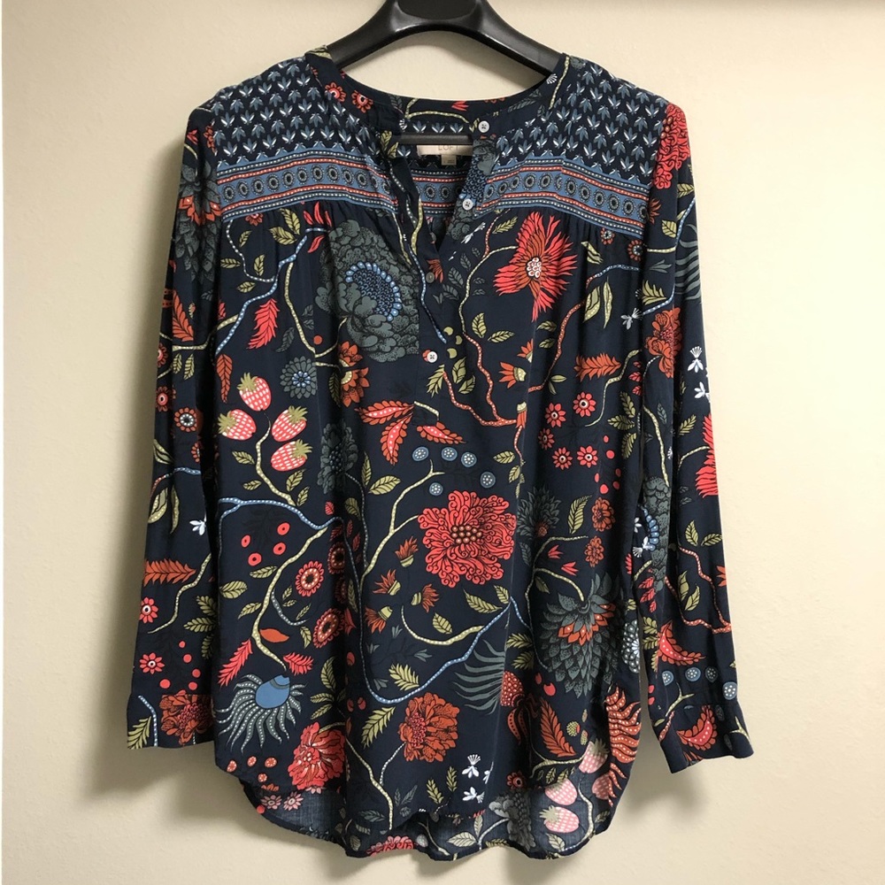 LOFT Floral Patterned Tunic - Navy Sz L
